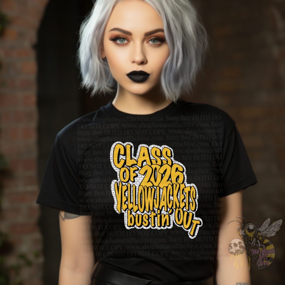 Bustin OuT 2026 yellow jackets graphic tee