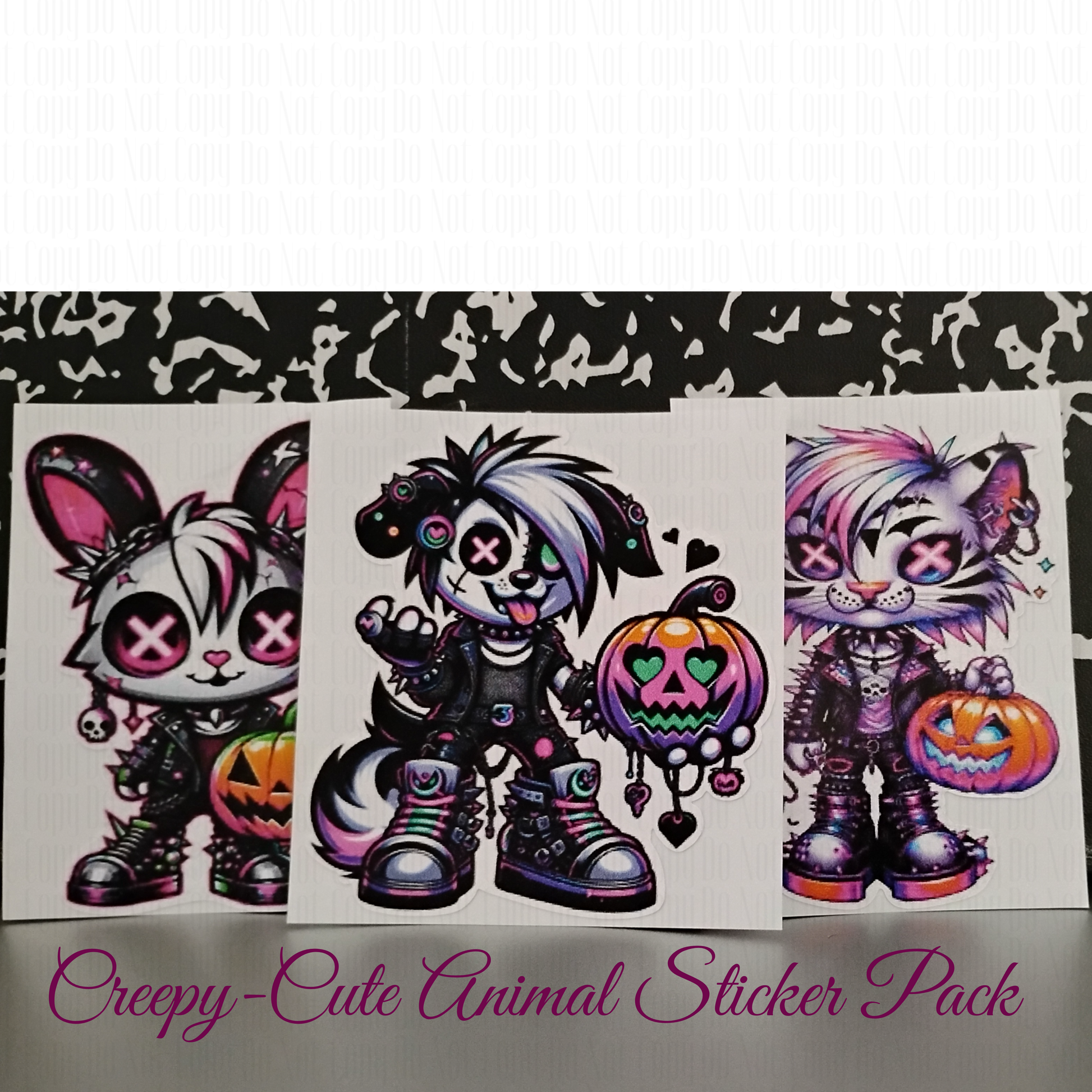Full set pastel goth animal stickers - creepy cute Halloween pack