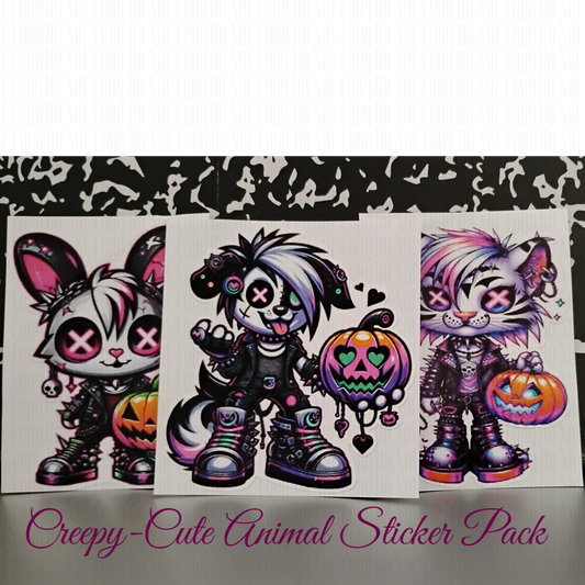 Full set pastel goth animal stickers - creepy cute Halloween pack