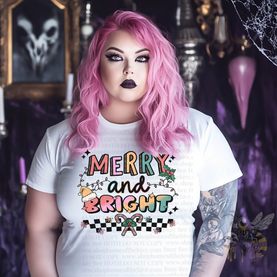 Merry and Bright Checkered Graphic Tee