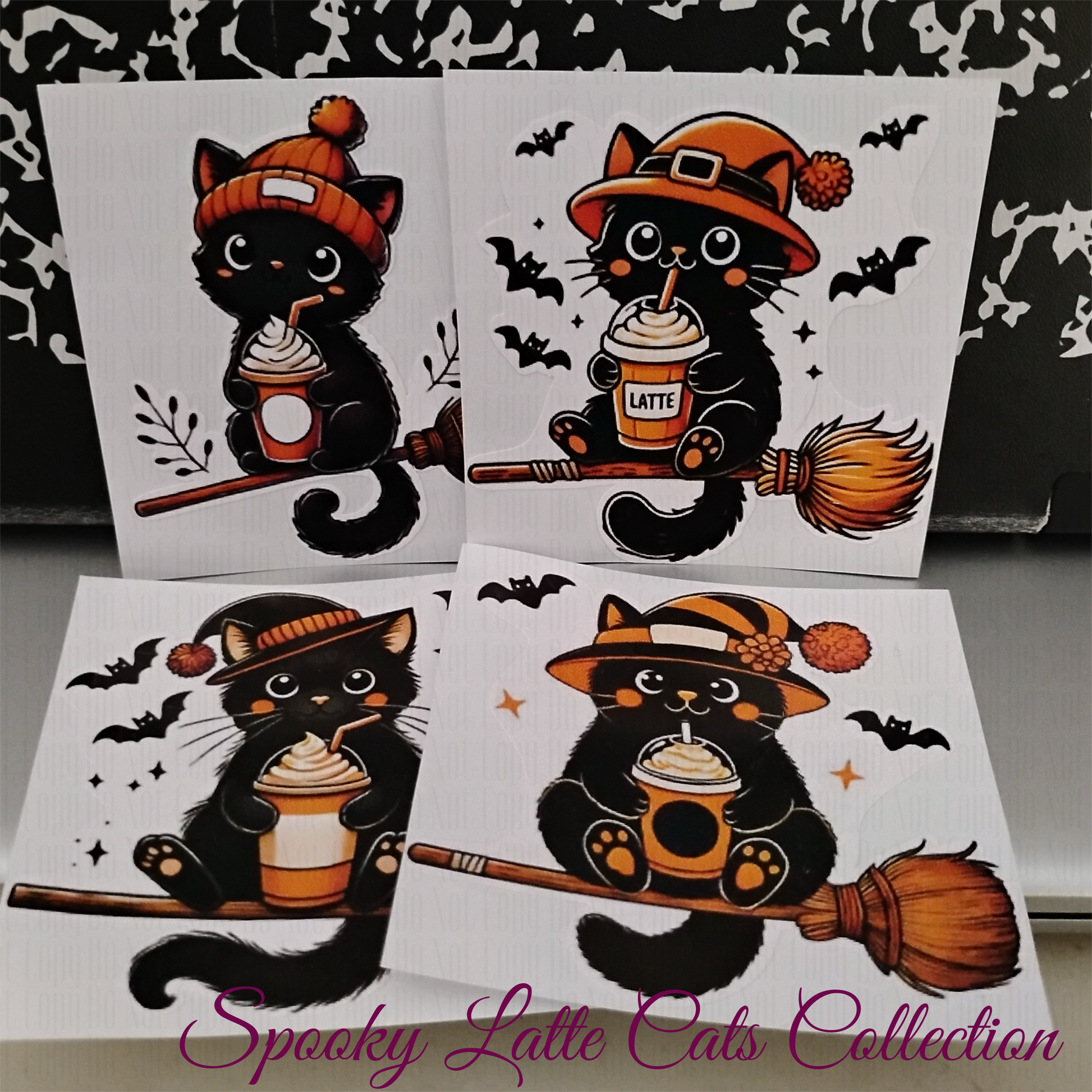 4 spooky cute witch cat designs