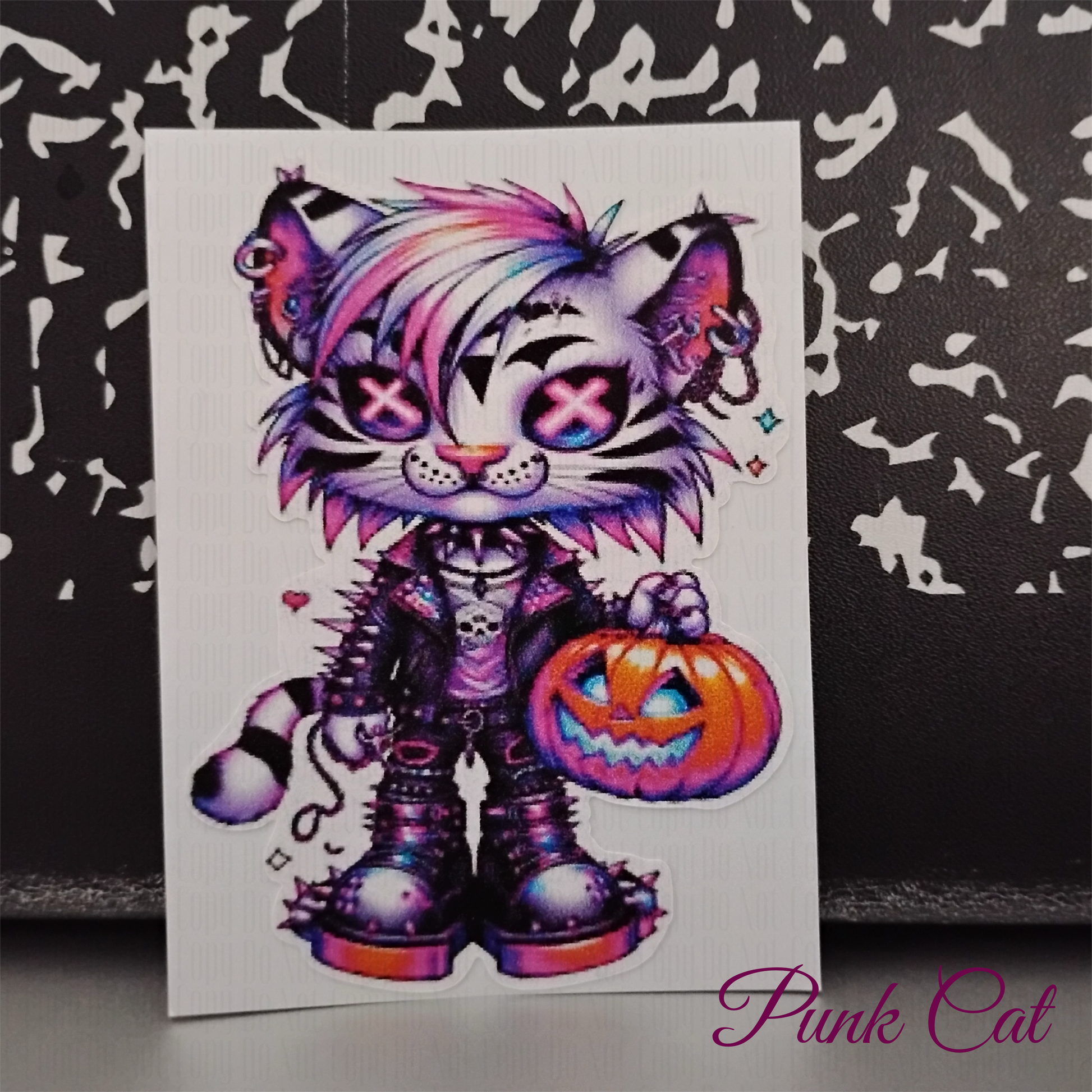 Punk Cat Sticker - spooky cute punk Halloween design