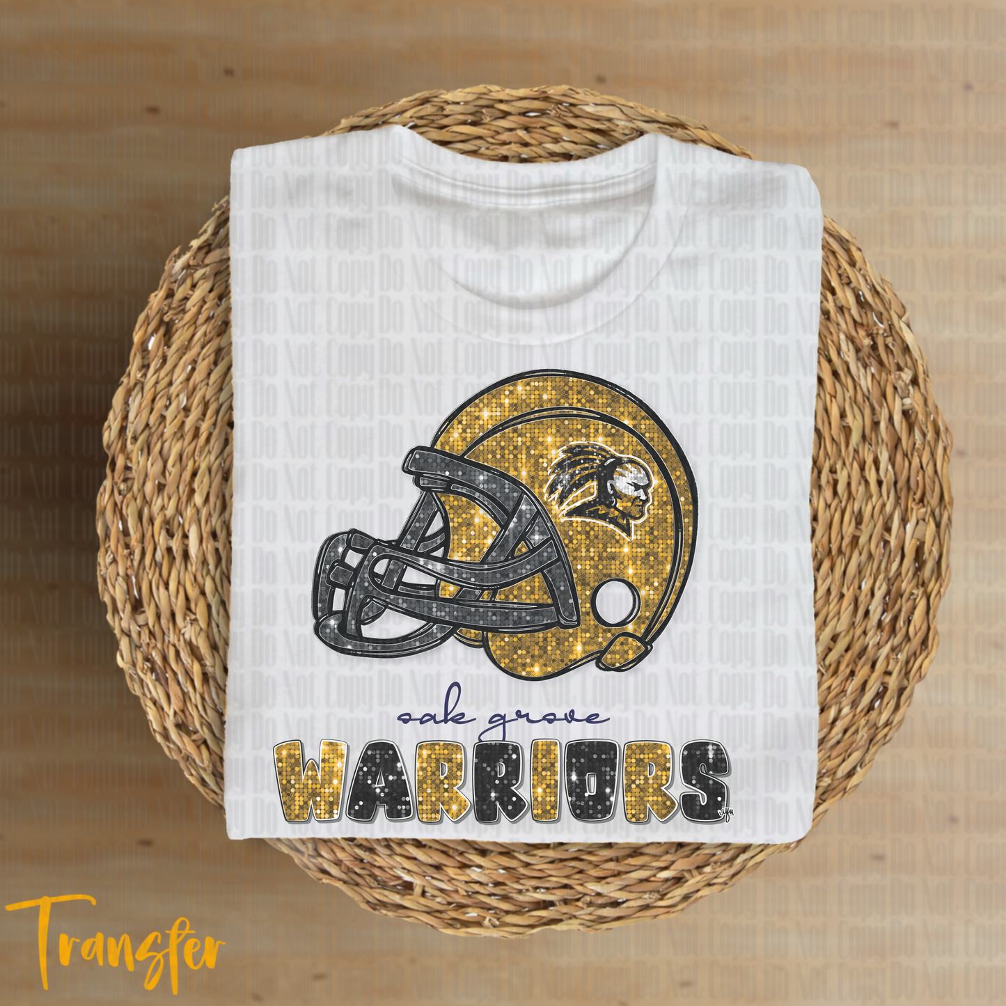 Warriors Faux Glitter Helmet Transfer